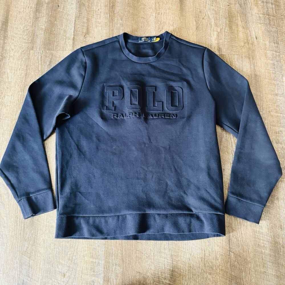 Polo Ralph Lauren Mens Blue Puff Print Double Knit Crewneck Sweatshirt Sz XL